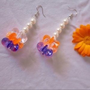 Purple/Orange Pearl Star Statement Earrings
